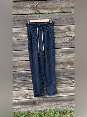 H&M Navy Drawstring Linen Beach Pants Relaxed Size Small Coastal Cabincore